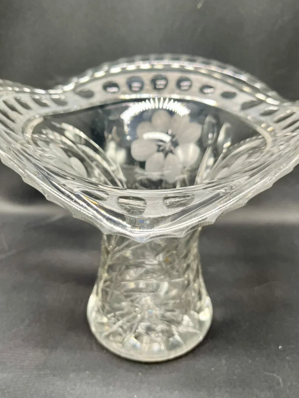 Vintage American Brilliant or Victorian-Style Lead Crystal Pedestal Vase